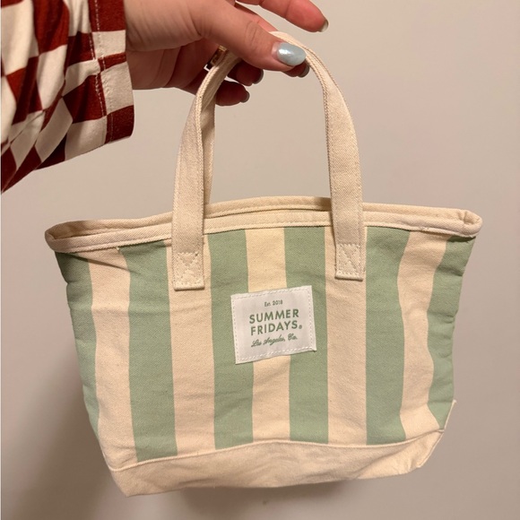 Summer Fridays Handbags - Summer Fridays Green and Cream Striped Tote Bag